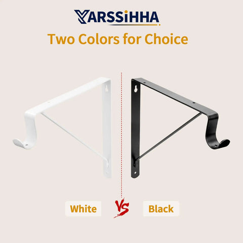 Heavy Duty Wall Mounted Closet Rod Brackets 2 Pack 12 By 10.4 Inch Steel Supports in white and black color options.