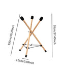 Versatile Portable Adjustable Wooden Handpan Drum Stand With Slick Travel Storage Bag dimensions showing tripod design and rubber pads