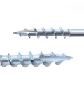 Close-up of semi self-tapping 63mm pocket hole screws, galvanized carbon steel, part of 100-pack for woodworking jigs.