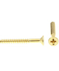 Top Tier Solid Brass Wood Screws 4 By 1 Inch With Flat Head And Phillips Drive Heavy Duty Fasteners showing screws with flat heads.