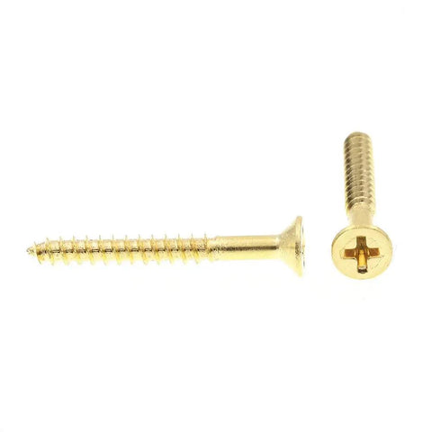 Top Tier Solid Brass Wood Screws 4 By 1 Inch With Flat Head And Phillips Drive Heavy Duty Fasteners showing screws with flat heads.