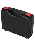 Go Anywhere Plastic Tool Box Organizer With Tight Seal Lid And Balanced Handle For Weekend Warriors Diy Repairs And On Site Tasks Super Slick And Tough As Nails Storage Rig, compact black design with red handles.