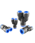 Grab This Awesome 100 Piece Pneumatic Push To Connect Fitting Kit With Quick Hose Assembly For Air And Water Systems Matching 4Mm 6Mm 8Mm 10Mm 12Mm 14Mm 16Mm Tubing Perfect For Compressors And Industrial Gear., black pneumatic push-to-connect fittings with blue seals for tubing