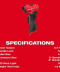 Top Tier Quarter Inch Cordless Right Angle Die Grinder With Brushless Motor And Snappy Trigger For Heavy Duty Grinding And Sanding Jobs, specifications detail