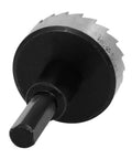 Close-up of a saw blade from the 38mm Hole Saw Kit With 70mm Long HSS Twist Drill Bits Spring Loaded Includes 6mm Drill Bit