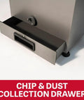 Shop Ready Benchtop Metalworking Dust Collector Featuring Non Sparking Aluminum Housing And Fan Driven By A Zippy 1 3 Hp 115V Motor, chip and dust collection drawer.