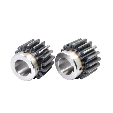 Heavy Duty Module 3 Helical Gear 24 Tooth Step Keyway Bore Carbon Steel Build, two gears designed for smooth torque in machines.