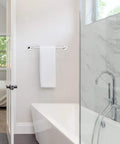 Yorke 5-Piece All-In-One Bathroom Set With Chrome Finish And Clear Glass Empire Shade Vanity Lights towel bar