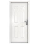Six Panel White Steel Security Door With Frame And Hardware, Left Side Hinged Inward, Adjustable Width, Height 81 11/16 Inches