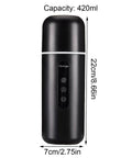 On The Go Electric Travel Mug With Fast Heating Element And Built In Magnetic Stirrer To Keep Your Daily Espresso Or Smooth Matcha Straight Up Hot All Day, black, 420ml capacity, 22cm tall.