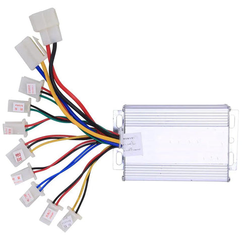 Beefy 500W Brushed Motor Controller For 36V Electric Bikes With Aluminum Alloy Housing And Heat Dissipation Grooves, cables view