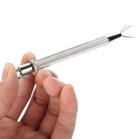 Pro Grade Four Prong Bead Picker Tool Stainless Steel Prong Holder with Claw Tweezers in hand view