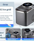 Countertop Ice Maker Machine Featuring Snappy Touchscreen Interface Hassle Free Producing Sixteen Clear Cubes In Just Twelve Minutes Bar Ready Portable Chiller For Home Bars in gray with 12 ice grid.