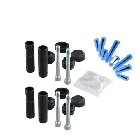 Upgrade Your Ride With This Premium Front Caliper Slider Pin Kit Featuring Durable M63K-2X Guide Bolts Perfect For 2006 To 2016 Models Using The BCF1499BX2 Setup To Fix Stuck Brakes And Smooth Out Stops. front caliper pin kit, black metal bolts and boots, brake repair set