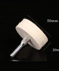 2 Inch Compressed Wool Fabric Disc Grinder For Jewelry Polishing And Carving Fine Buffing Pads showing 50mm wool disc with metal shaft.