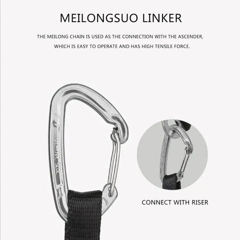 Close-up of connector in Adjustable Climbing Lanyard With Ascender And Foot Pedal Belt For Hanging Stands Trail Ready Rugged Outdoor Gear