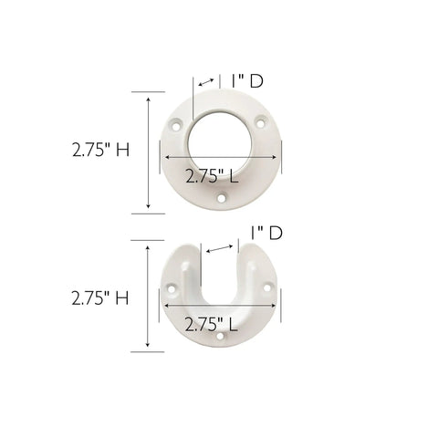 Detailed view of Heavy Duty White Closet Rod Brackets Support Sockets Fit Standard Closet Poles Slide Right On No Hassle Durable Plastic 5 Pack.