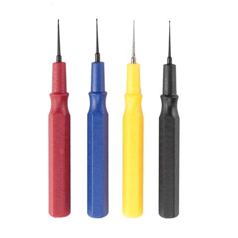 Four oil pins from Pro Grade Lubrication Kit With Three Oil Pins And Comfort Holder, red, blue, yellow, black handles for precise lubrication