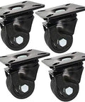 Nylon Swivel Casters With Rock Solid Locking Brakes And Super Silent Glide For Furniture Rigs And Office Chairs Heavy Duty Steel Brackets Carry 1100 Lbs Per Unit pack of four black wheels with mounting plates.