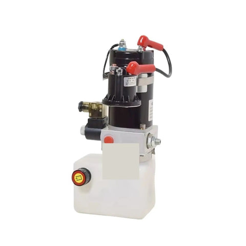 Compact 12 Volt 24 Volt DC 1.5 Liter Hydraulic Power Unit That Pumps Like A Champ For Your Electric Stacker And Smallscale Machinery Systems showing a motor and reservoir.