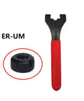 Essential ER16 ER20 ER25 ER32 ER40 Spanner Wrench For Tightening Collet Nuts On CNC Milling Lathes Smooth Grip Heavy Duty UM Type Tool Holder Fix with red handle detailing.