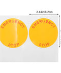 Emergency Stop Sign Stickers For Industrial Machinery 2.44 Inch Self Adhesive Labels 8 Pack shown with dimensions