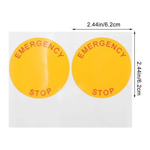 Emergency Stop Sign Stickers For Industrial Machinery 2.44 Inch Self Adhesive Labels 8 Pack shown with dimensions