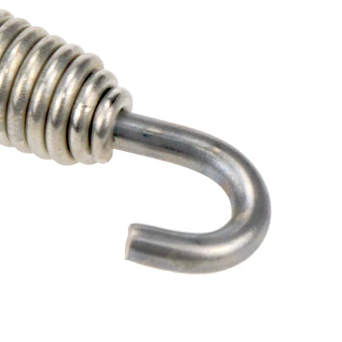 Close-up of stainless steel motorcycle exhaust muffler spring hook, 58mm length, pack of 4
