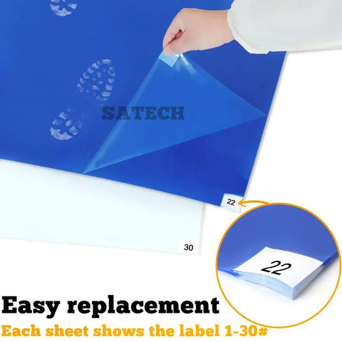 Keep The Floors Spotless With Heavy Duty Tacky Mats 24 By 36 Inches White Adhesive Roll Out Sheets for Easy Replacement and Cleanup.