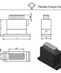 Diagram and photo of Flexible Claw CNC Assembly Fixture Clamp 30x79 mm With 67 Pins 6 mm Diameter SUS Stainless Steel Pins