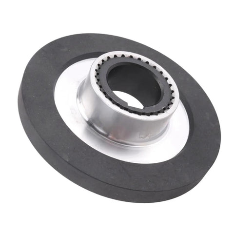 Brake gear disc assembly with 150mm black friction pad and silver hub with inner gear teeth