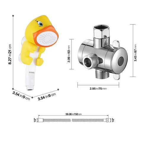 Kids Handheld Shower Head With Duck Shaped Cartoon Face Tot Friendly Bath Toy Style Water Flow Includes Hose And Diverter