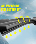 Close-up of 24 Inch and 19 Inch windshield wiper blades showing air pressure design for better fit, compatible with VW models from 2011 to 2023.