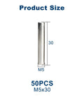 M5 X 30mm Dowel Pins, 304 Stainless Steel, cylindrical locating pins size M5x30, showing 50 pieces for shelves and cabinets fixing