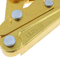 Close-up of Baosity Rope Grip Puller Tool For Tensioning Cables 25-70Mm Aluminum Alloy with metallic finish and bolts.