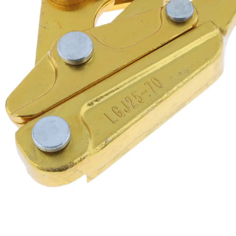 Close-up of Baosity Rope Grip Puller Tool For Tensioning Cables 25-70Mm Aluminum Alloy with metallic finish and bolts.