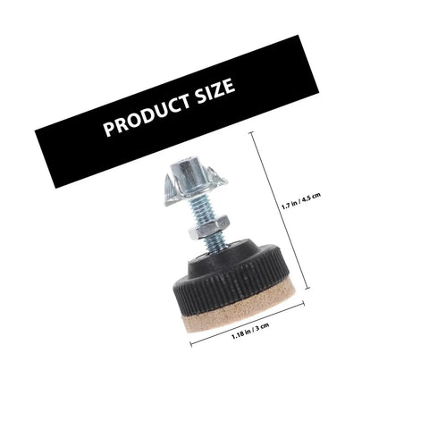 Heavy Duty Adjustable Leveling Feet For Furniture 16 Piece Set shown with dimensions and rubber base for floor protection.