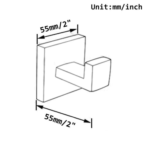 Diagram of a towel hook from Hardwearing Stainless Bathroom Hardware Set With 24 Inch Towel Bar Two Towel Hooks Toilet Paper Holder And Hand Towel Rail In Brushed Nickel Finish Rust Resistant SUS304 Bath Accessories For A Sleek Modern Bathroom Upgrade Easy Install No Fuss, showing 55mm dimensions.