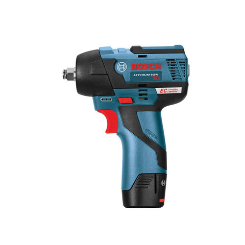 12V Max Brushless Three Eighths Inch Impact Wrench Bare Tool Ultra Compact Five Point Five Inch Head Lightweight One Point Six Pound Tool Only Cranks Out Up To Eighty Five Foot Pounds Of Torque No Load Speeds 0 To 1200 And 0 To 2600 RPM side view