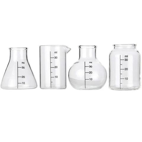 Mini Beaker And Flask Shot Glass Set With Realistic Lab Markings, Perfect Gift For Chemistry And Bio Grads, Nurses And Doctors, Clear 2 To 2 And One Eighth Inches Tall, Pack Of 4 Assorted