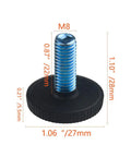 24 Pack M8 1.25mm Furniture Leveling Feet Screw On Adjustable Levelers with measurements for chairs, tables, and cabinets.
