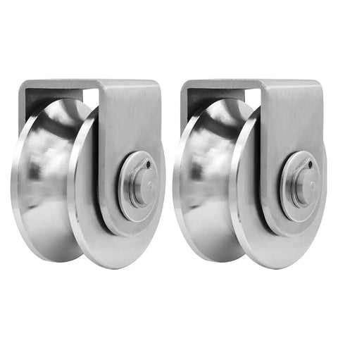 2 Pack U Type Single Wheel Pulley Block With Duplex Bearings, 304 Stainless Steel Heavy Duty Rope Pulley For Material Handling And Moving, Supports 400 Kg, 880 Lb, Fits 3-10 mm Wire Or Hemp Rope, shown front view