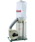 Heavy Duty 2 HP Dust Collector With Balanced Cast Aluminum Impeller And Dual Four Inch Inlets For Workshops, white bag and transparent canister.