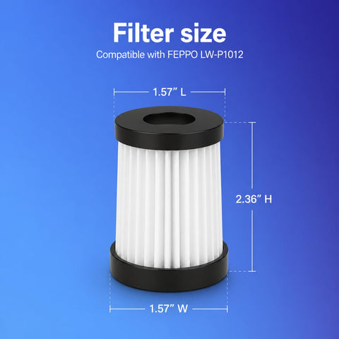 2-Pack HEPA Replacement Filters For Mattress Vacuum Cleaner LW-P1012 Compatible Five Layer Filtration Size Diagram