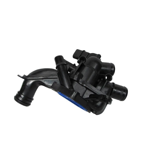 Direct Fit Coolant Thermostat Housing Assembly Replacement Fits Peugeot 2008 And 207 Engine Cooling Systems side view with blue detail.