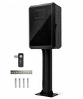 Built Like A Tank Outdoor EV Charger Enclosure With Sturdy Pedestal Stand And Combination Lock, heavy duty weatherproof armor, black.
