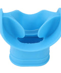 Blue silicone mouthpiece for snorkel and regulator replacement, universal comfort bite, soft food grade, reduces jaw fatigue.