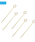 Gold Tone 304 Stainless Steel Eye Pins 200 Pcs Set, 25mm Long, 22 Gauge Open Eye Pins For Jewelry Making DIY Craft Necklaces, Bracelets, Earrings, Beading Links, Bulk Jewelry Findings. 200-piece gold eye pins on white background