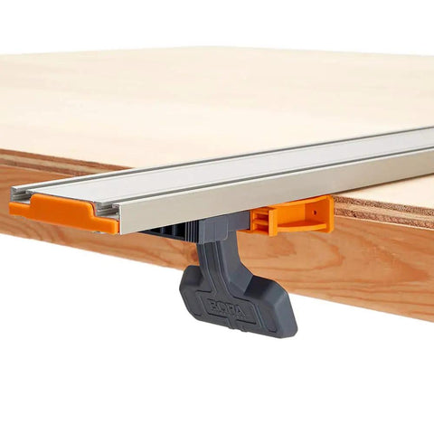 NGX 24 Inch Clamp Edge With T Track For Precise Rip Cuts And Pro Grade Versatile Guide For Circular Saws Routers And Jigsaws White Finish With Durable Aluminum Construction And Easy Mounting, clamped to plywood