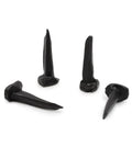 Solid As A Rock Half Inch Black Steel Upholstery Tacks To Nail Down Muslin And Fabric Covers Smooth Dome Heads shown from various angles.